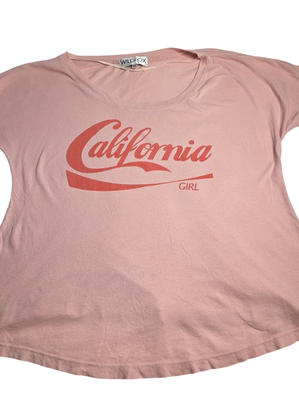 Wildfox Pink Tee with Coral 'California' Graphic 100% Cotton Made In USA